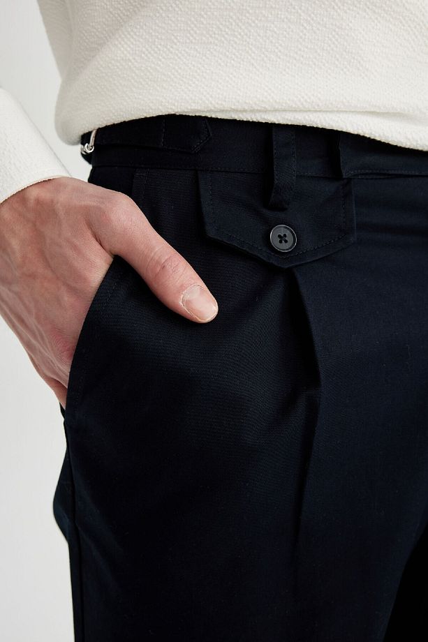 Twill Yazlık Kumaş Pantolon Tapered Fit Cepli Basic Düz Keten Karışımlı Duble Paça B6585ax24sp - 5