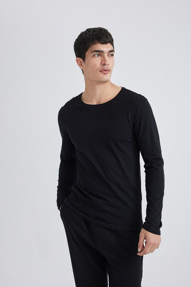 Slim Fit Dar Kesim Bisiklet Yaka Basic Düz Uzun Kollu Pijama Üstü Z2771az24sp - 4