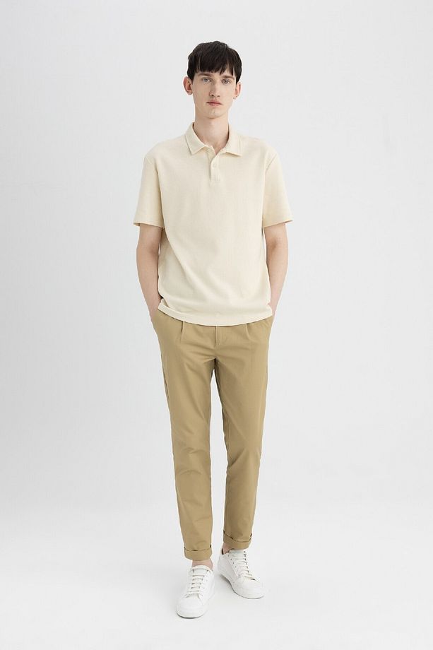 Twill Yazlık Kumaş Pantolon Tapered Fit Cepli Basic Düz Keten Karışımlı Duble Paça B6585ax24sp - 3