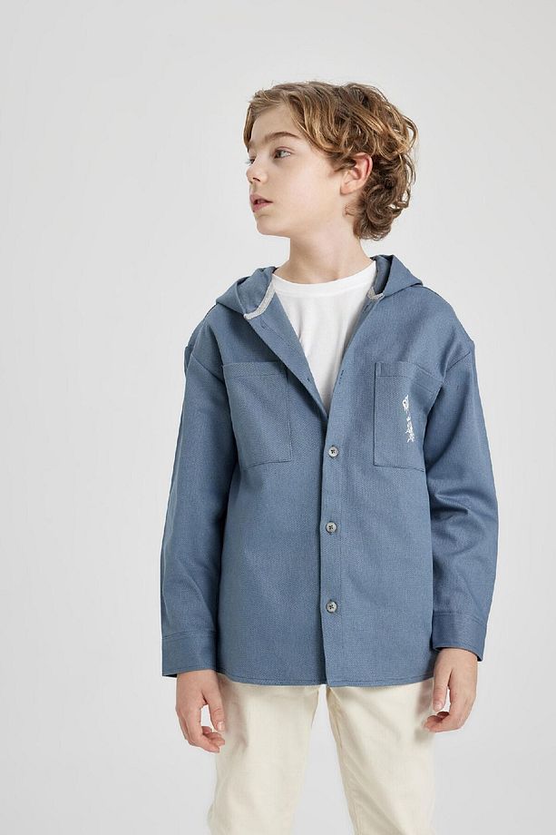 Erkek Çocuk Kapüşonlu Gabardin Uzun Kollu Gömlek B7443a824sm - 6