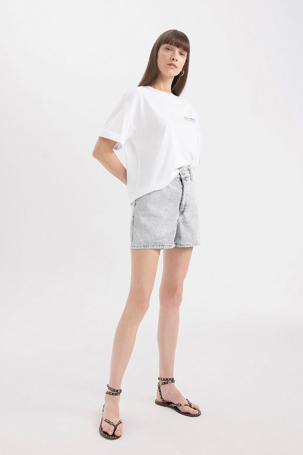 Paperbag Yüksek Bel Katlamalı Paça Jean Şort B7690AX24SM - 5