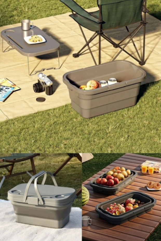 Multi-Purpose Foldable Picnic Basket – Transforming into a Cutting Board & Table |   Gray Color - 2
