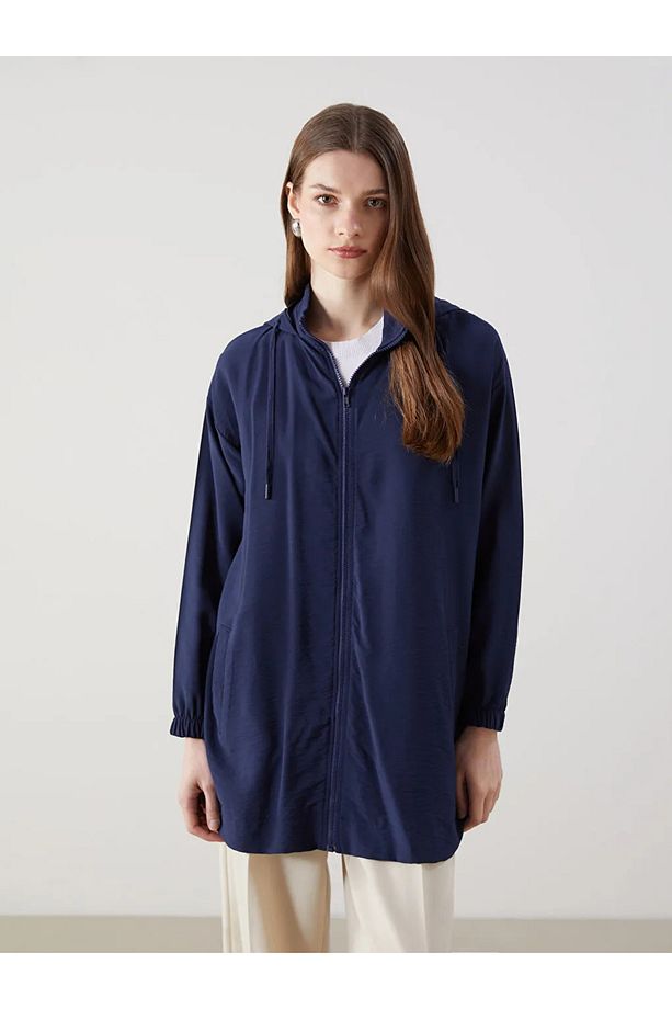 LCW Modest Lacivert Kapüşonlu Düz Oversize Kadın Tunik - 4
