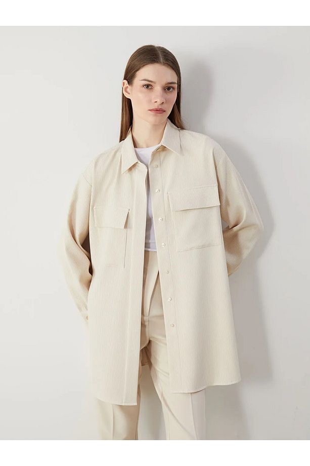 LCW Modest Bej Dokulu Oversize Kadın Gömlek Tunik - 1