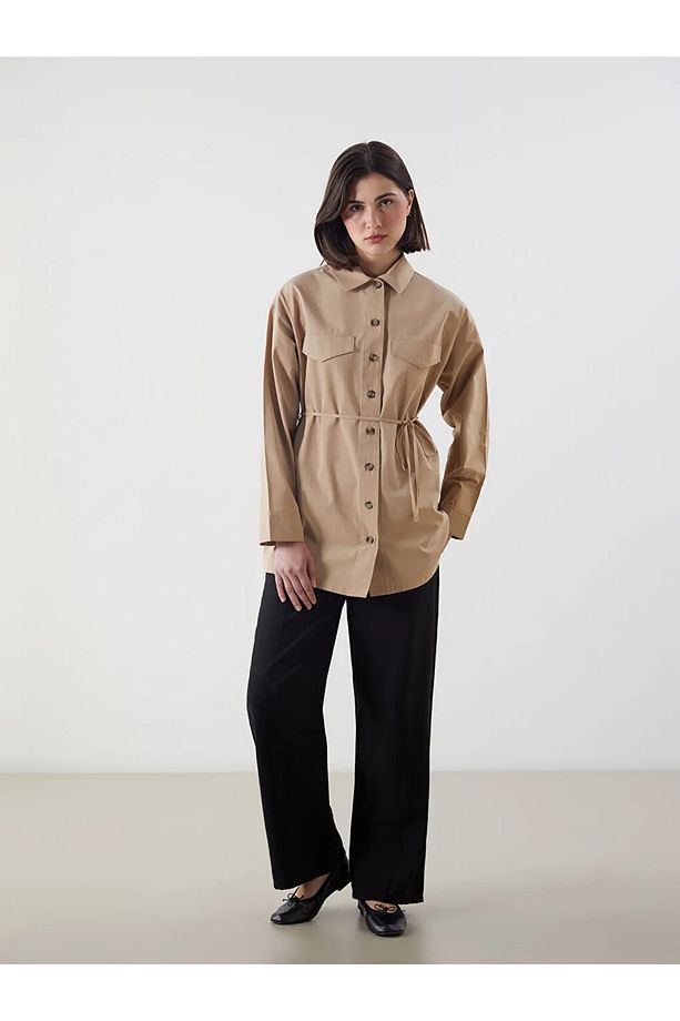 LCW Modest Bej Poplin Kadın Gömlek Tunik - 2