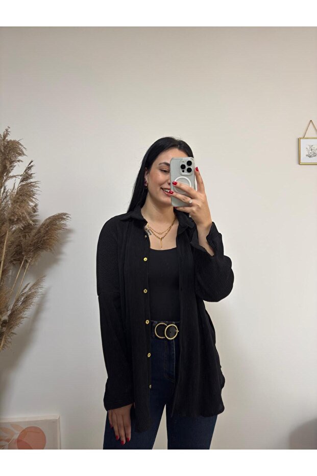 Piliseli Oversize Gömlek - 5