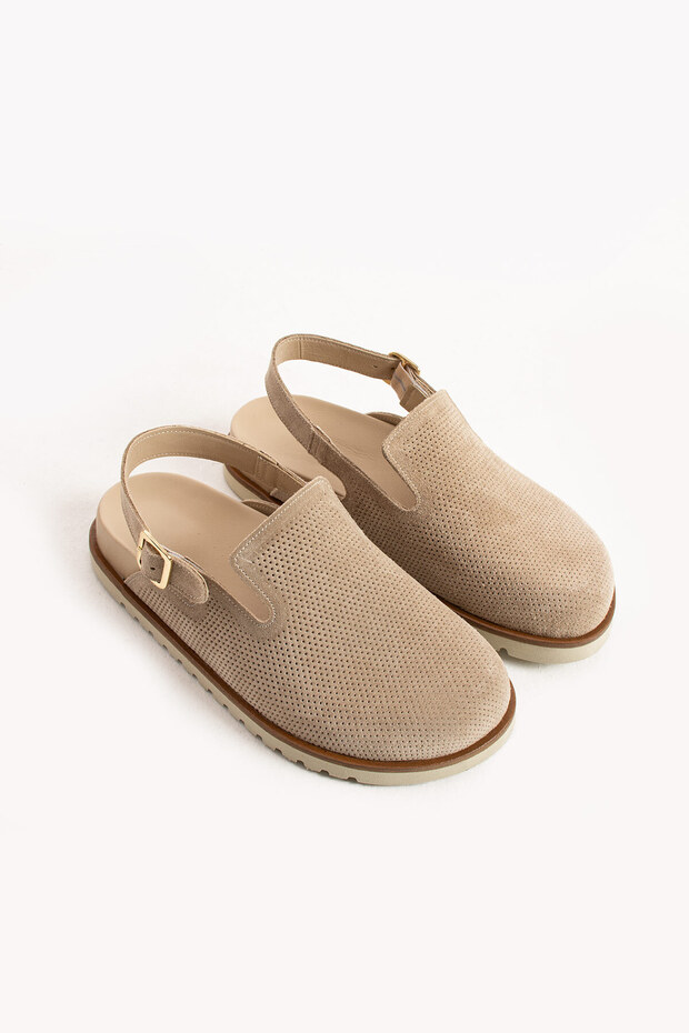 Zuri Kadın Hakiki Deri Tek Tokalı Kaydırmaz Taban Coconat (Taba) Terlik - 9