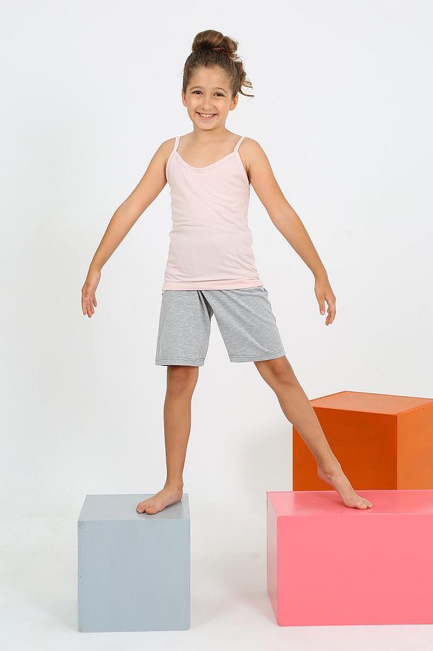 Mdsrdm Kız Çocuk Ip Askılı Şortlu Penye Pijama Takım-pembe-%100 Pamuk - 2