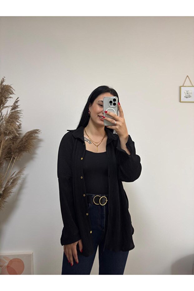 Piliseli Oversize Gömlek - 6