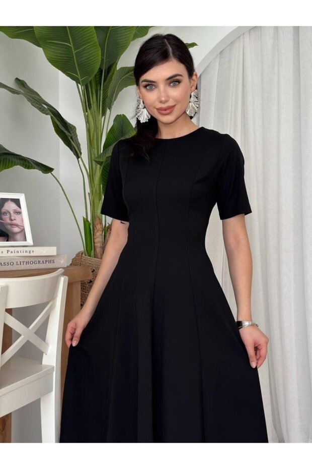 Kadın Pliseli Midi Elbise - 5