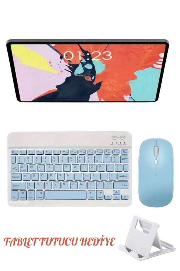 Kablosuz Bluetooth Klavye ve Mause Seti Android İos Windows Uyumlu Slim Tablet Pc Klavyesi - 1