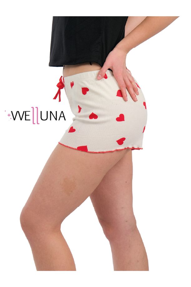 Kısa Kollu Kalp Baskılı Şortlu Kadın Pijama Takımı- Şort Tshirt Pijama- Yazlık Pijama - 4
