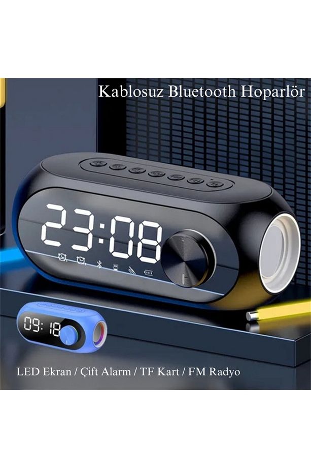S8 RGB Hd LED Işıklı Dijital Saat Alarm Şarjlı Bluetooth Bas Hoparlör MP3 FM Radyo - 3