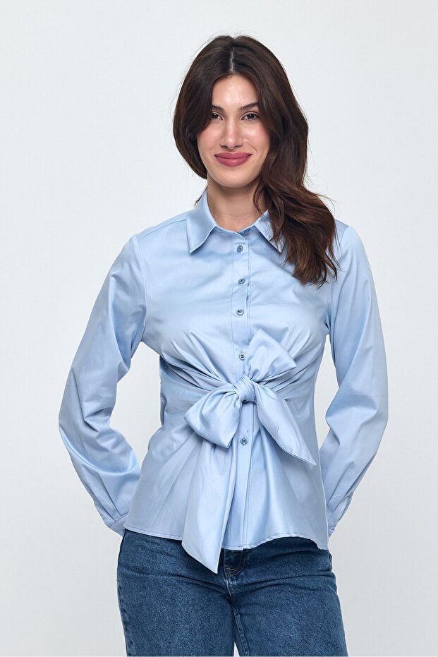 Poplin Bağlamalı Gömlek - 3