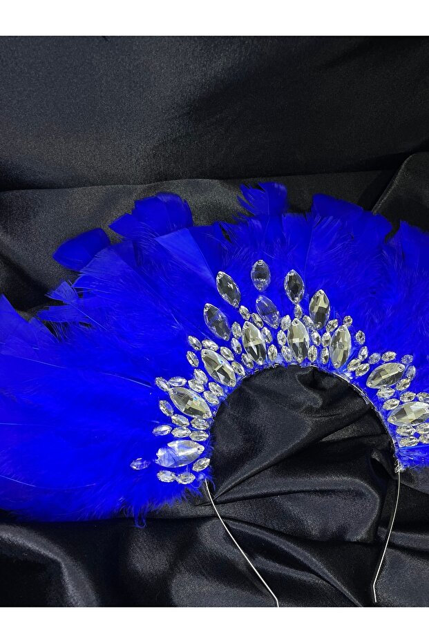Handmade Zircon Stone and Black Feather Henna, After, Party, Special Day Crown