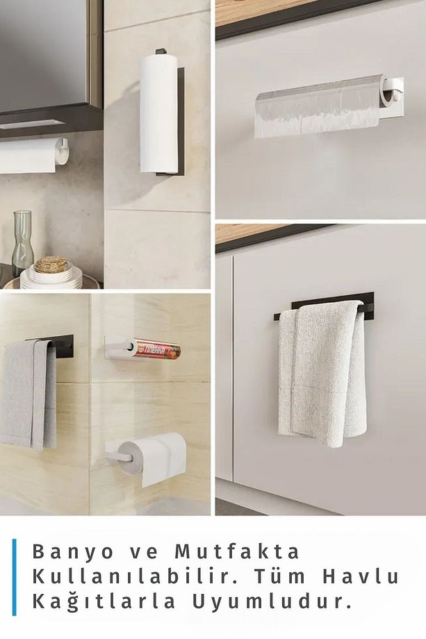 Yapışkanlı Metal Kağıt Havlu Peçetelik - Yapışkanlı Demir Askılık - Havluluk Banyo Askısı - 4
