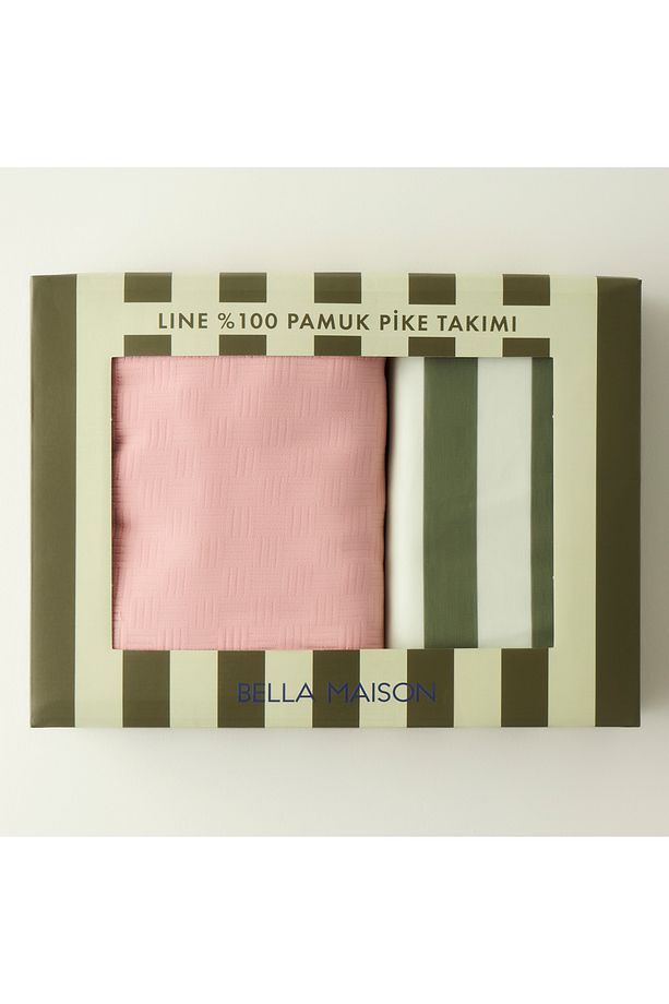 %100 Pamuk Line Tek Kişilik Pike Takımı Somon (150x220 cm) - 7