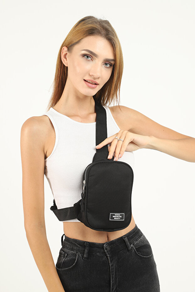 U19 Black Unisex Crossbody Waist and Shoulder Bag - Single Zipper, Adjustable Strap, Compartment