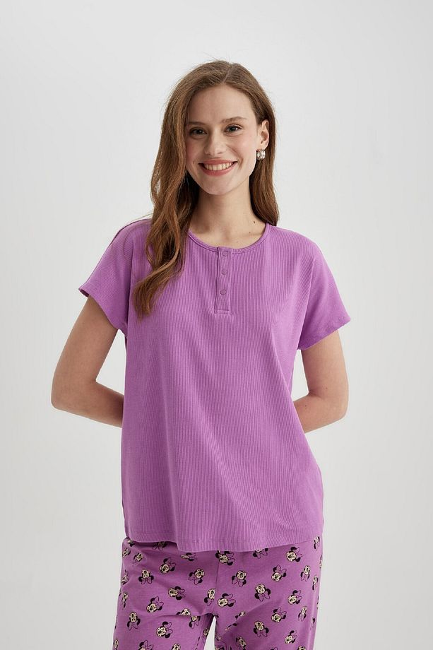 Regular Fit Bisiklet Yaka Kısa Kollu Casual Pijama Üstü-fall In Love Z5331az24sp - 3
