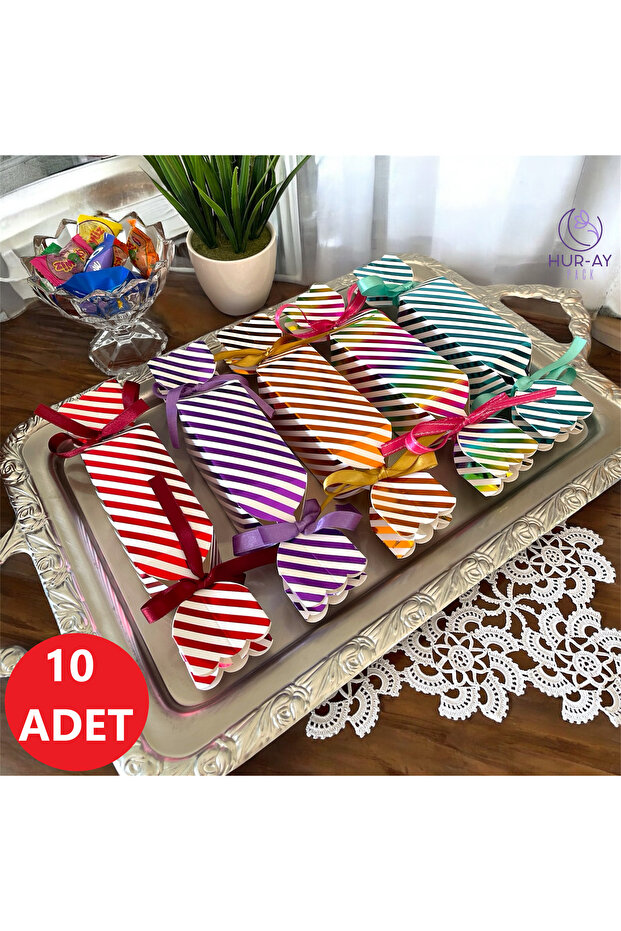 HUR-AY PACK Bayram Hediye Paketi, Şeker Şeklinde Kutu, Bayram Şeker Hediye Paketi, Hediye Kiti, 10 Adet