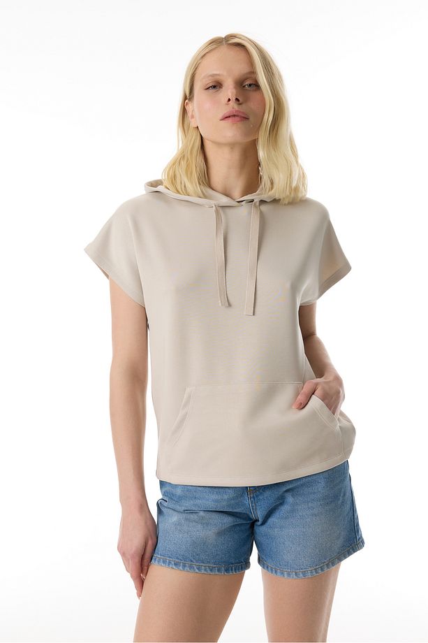 LOOSE FIT KAPÜŞONLU KISA KOLLU SWEATSHIRT - 1