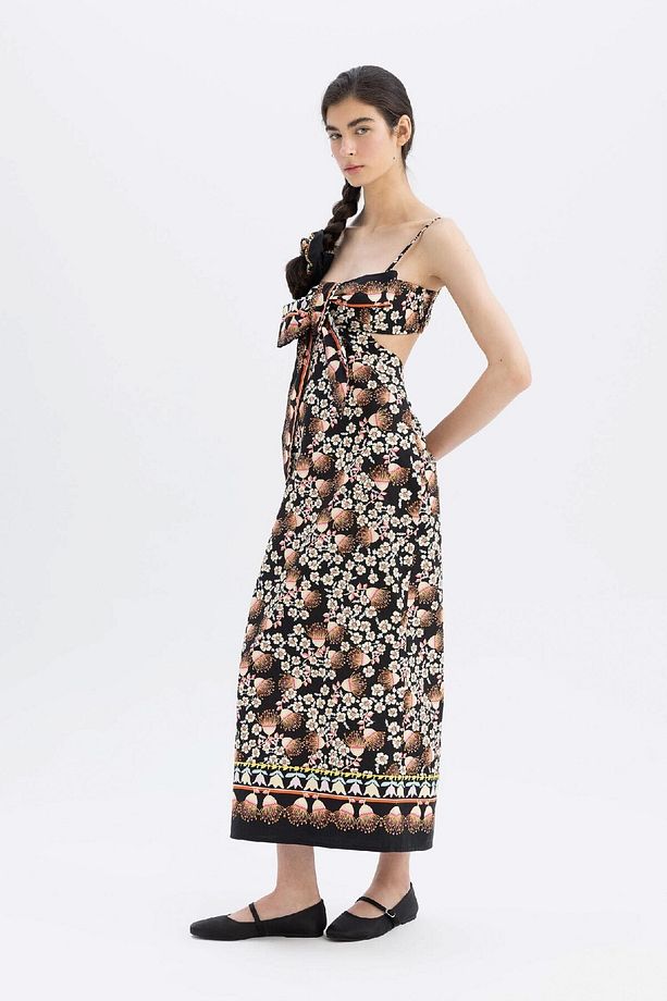 Lug Von Siga x DeFacto Bodycon Desenli Askılı Poplin Midi Elbise C1297AX24SM - 3