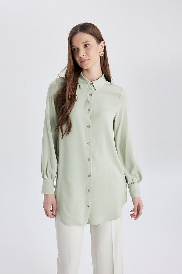 Regular Fit Basic Düz Uzun Kollu Gömlek Tunik Z3538az24sp - 3