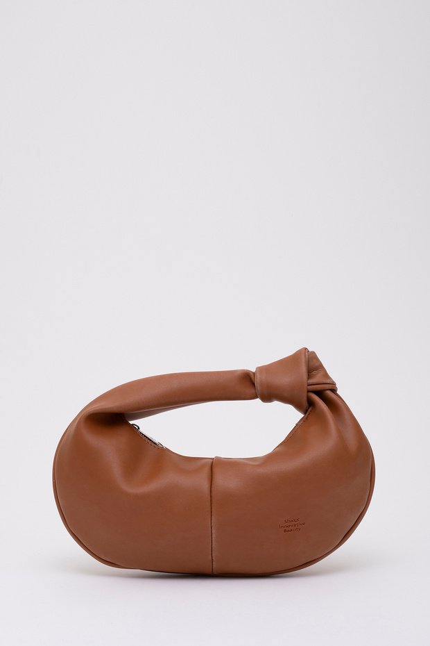 Tan Shk98 Knot Detailed Single Compartment Faux Leather Handbag