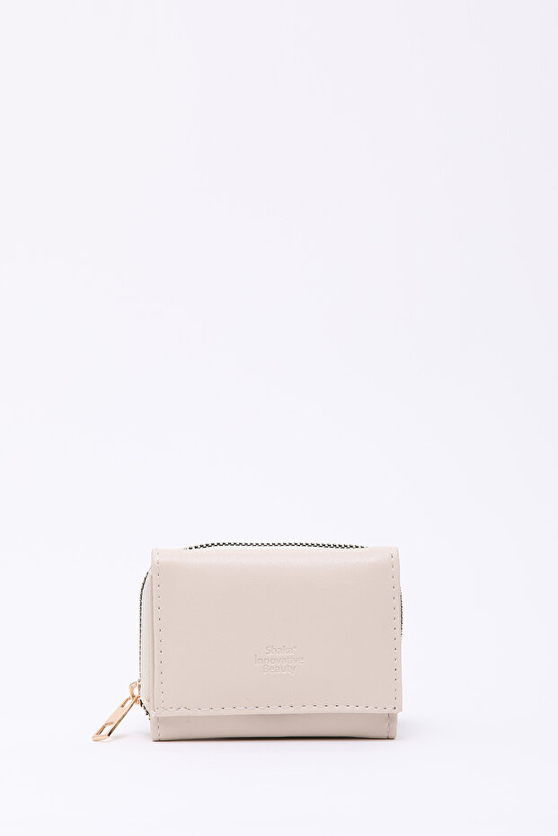 Cream Shk177 Faux Leather 8 Compartments, Card Holder, Paper and Coin Compartment Snap Wallet
