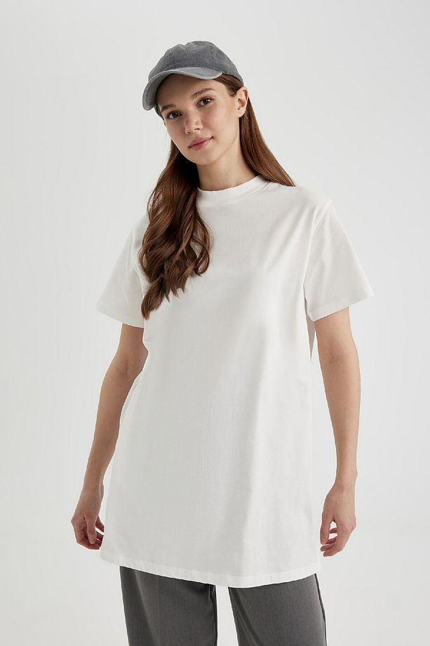 Regular Fit Bisiklet Yaka Basic Düz Kısa Kollu %100 Pamuk Tunik A8351ax24sp - 4