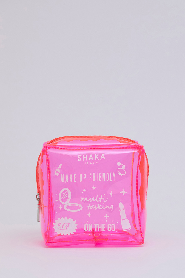 Pink Shk102 Square Transparent PVC Multi-Purpose Travel & Makeup Bag L:12 E:12 W:7 cm