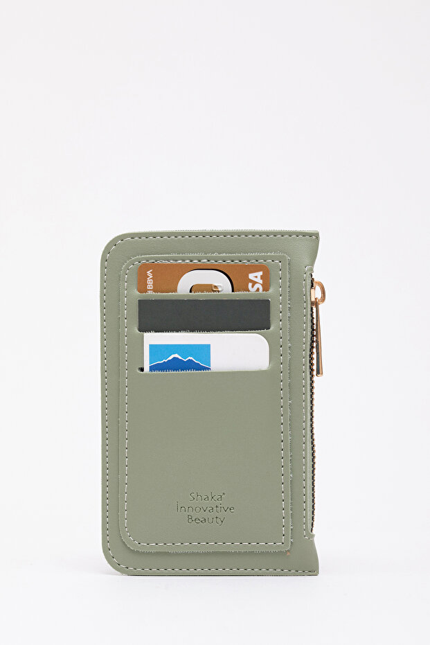 Mint Green Shk101 Faux Leather Card Holder Wallet with 6 Card Holders and Zippered Coin Compartment