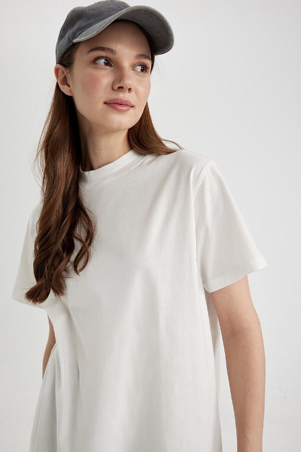 Regular Fit Bisiklet Yaka Basic Düz Kısa Kollu %100 Pamuk Tunik A8351ax24sp - 5