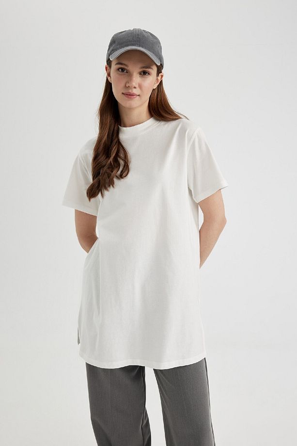 Regular Fit Bisiklet Yaka Basic Düz Kısa Kollu %100 Pamuk Tunik A8351ax24sp - 3