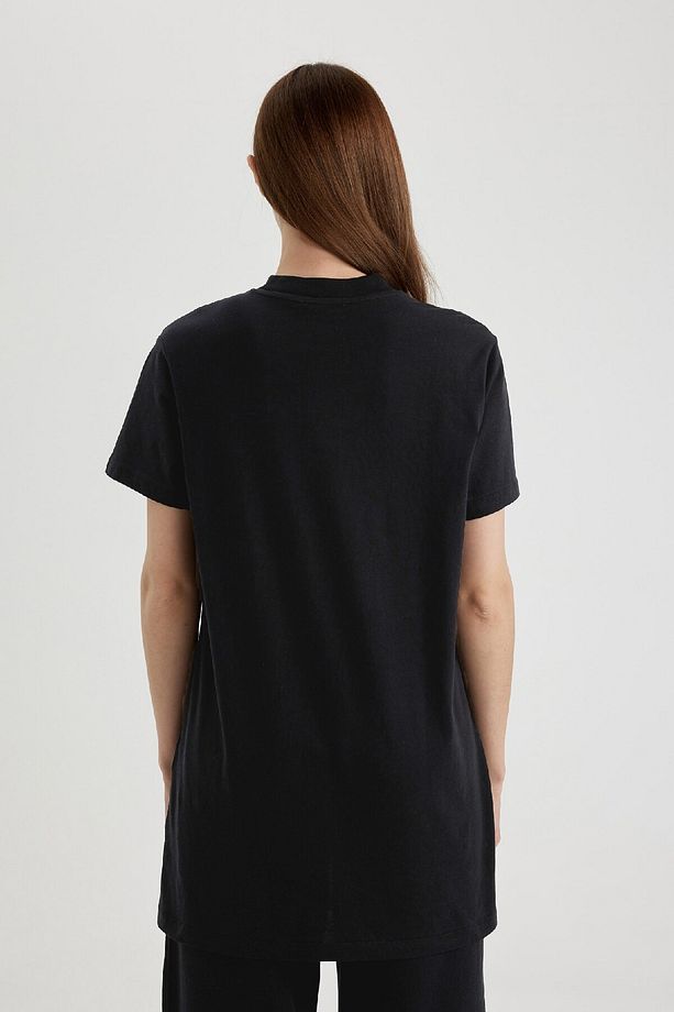 Regular Fit Bisiklet Yaka Basic Düz Kısa Kollu Siyah Tunik Tişört A8351ax24sp - 6
