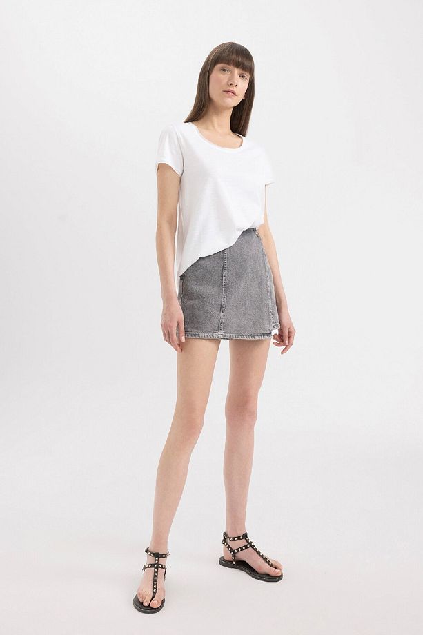 Yüksek Bel Mini Jean Şort Etek C0695AX24SM - 4