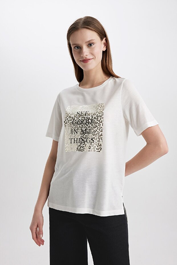 Relaxed Fit Crew Neck Printed T-shirt - Short Sleeve B9214ax24sm