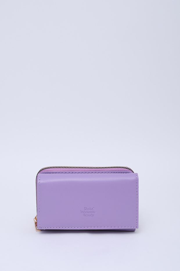 Lilac Shk204 Faux Leather 13 Compartments, Card Holder, Paper and Coin Compartment Snap Wallet