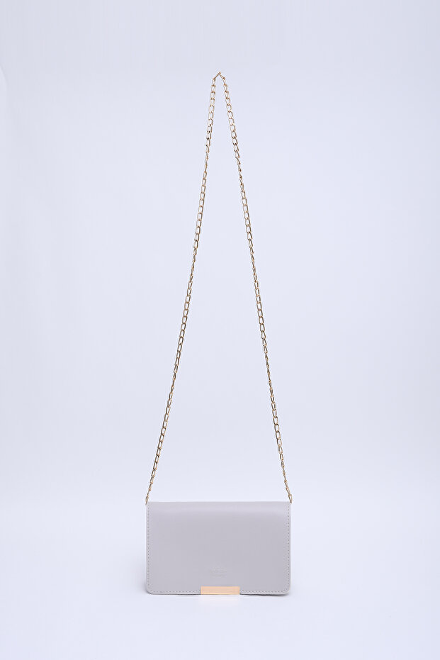 Gray Shk186 Faux Leather Single Compartment Snap Chain Strap Hand, Arm and Shoulder Bag