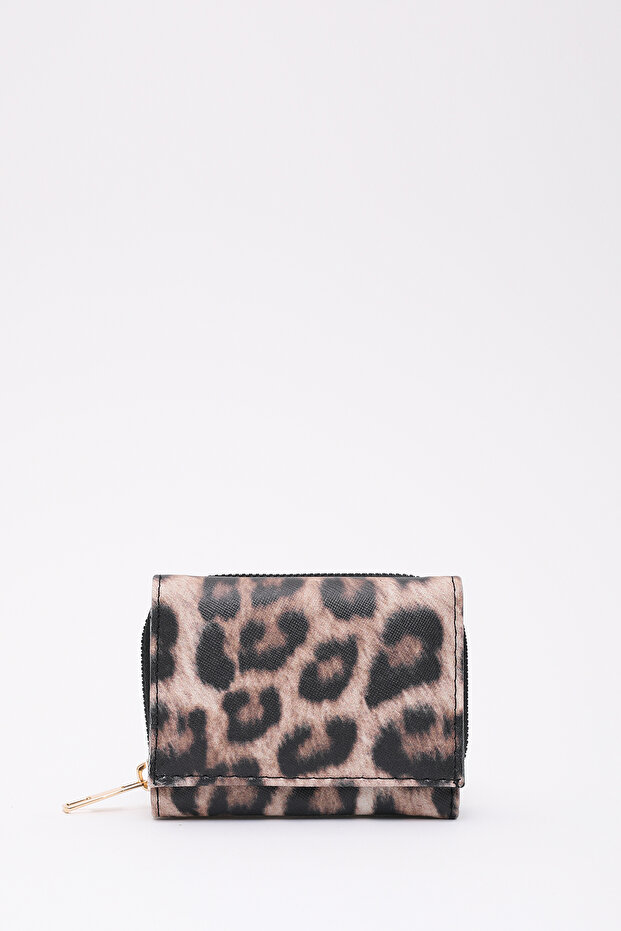 Mink Leopard Shk177 Faux Leather 8 Compartments, Card Holder, Paper and Coin Compartment Snap Wallet