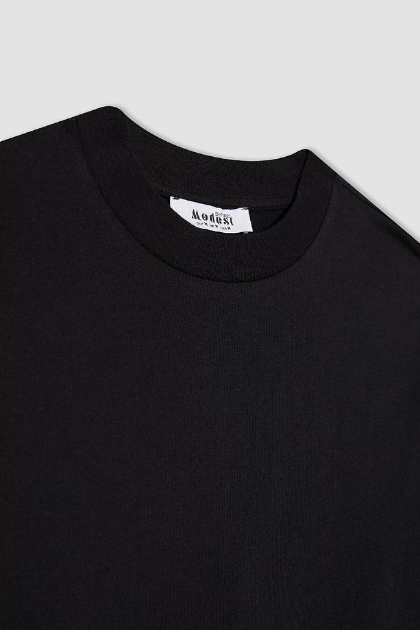 Regular Fit Bisiklet Yaka Basic Düz Kısa Kollu Siyah Tunik Tişört A8351ax24sp - 8
