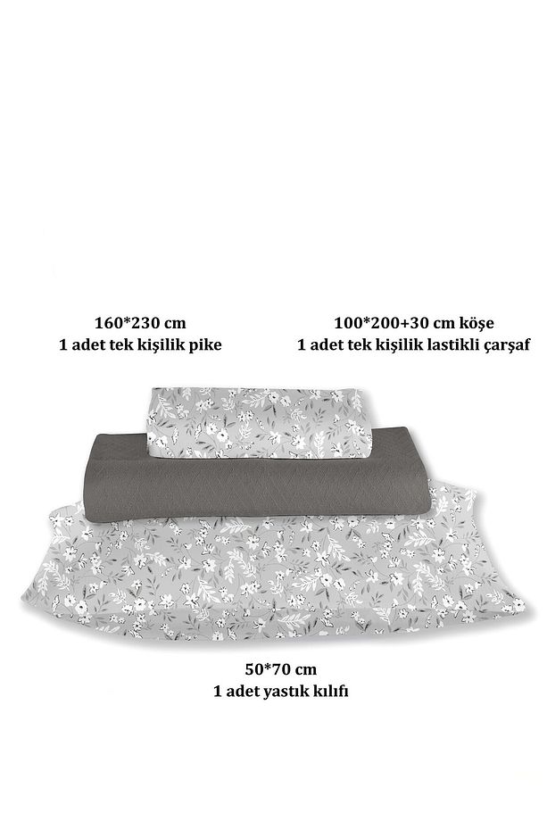 %100 Pamuk Doria Antrasit Tek Kişilik Pike Takımı 160 X 230cm - 5