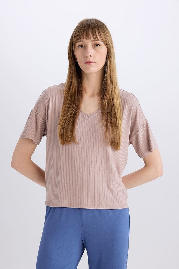 Regular Fit V Yaka Casual Kısa Kollu Pijama Üstü-fall In Love B6181ax24sp - 3