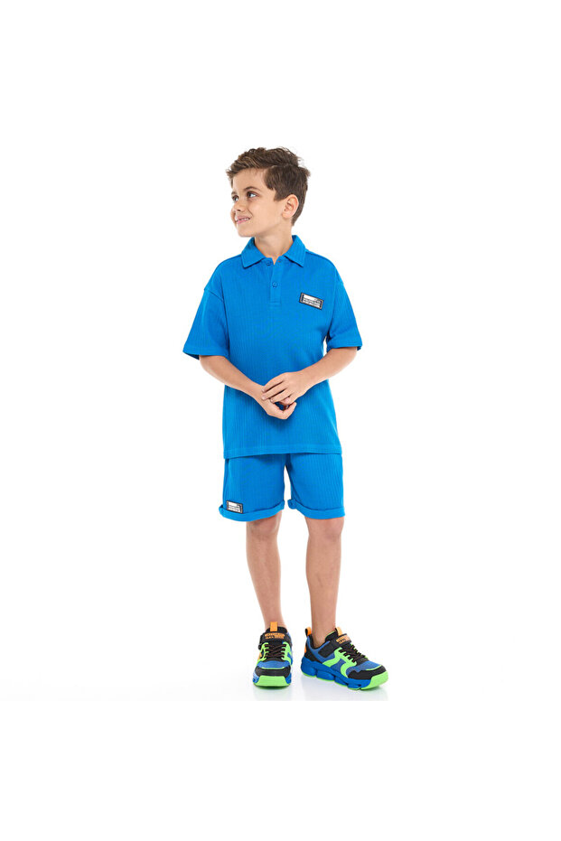 Boys' Blue 2-Piece Jacquard Set with Pockets