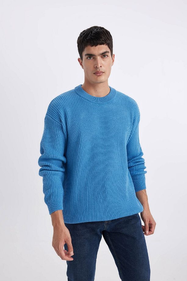 Oversize Geniş Kalıp Bisiklet Yaka Basic Düz Triko Kazak B9718ax24sp - 3