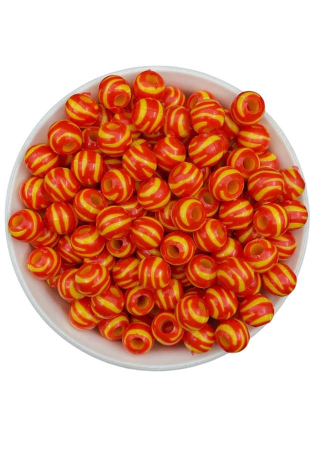 25Gr Large Hole 12mm Yellow Red Color Beads, Fan, Football Jewelry Beads (25Gr, ~32Pcs)
