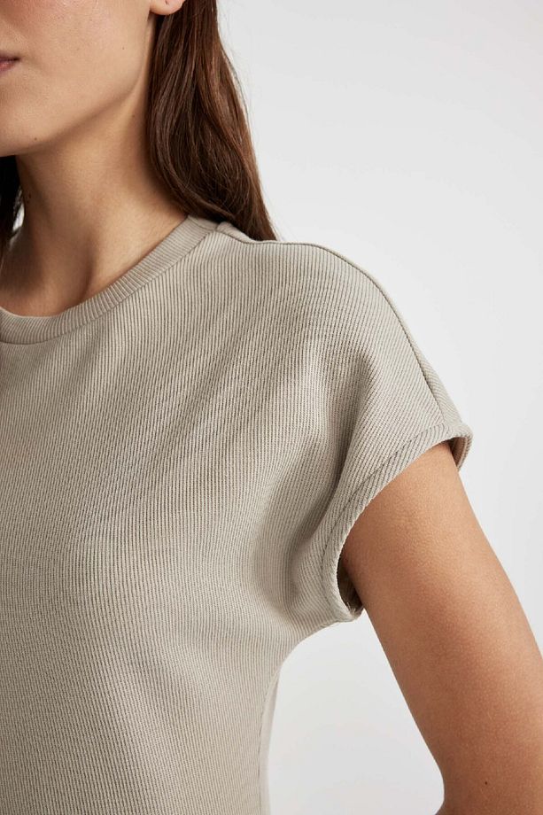 Bodycon Yuvarlak Yaka Basic Düz Fitilli Kaşkorse Kısa Kollu Maxi Elbise C2470ax24sp - 4