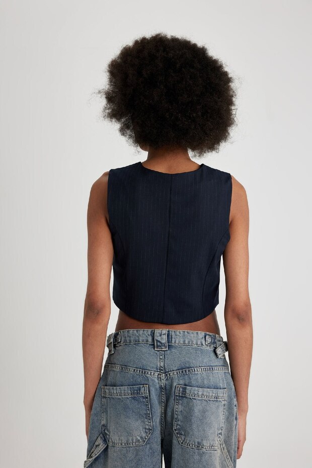 Regular Fit Crop Basic Plain Button Blazer Weste Z8526az24sp - 6