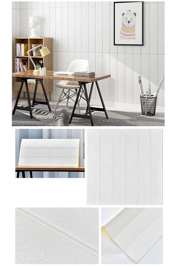 70x35cm 0,25 M2 Kendinden Yapışkanlı Beyaz Ahşap Kendinden Yapışkanlı Esnek Lambri Duvar Paneli - 2