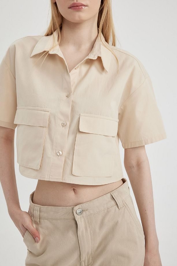 Coool Oversize Geniş Kalıp Poplin Kısa Kollu Crop Gömlek C0739ax24sp - 3